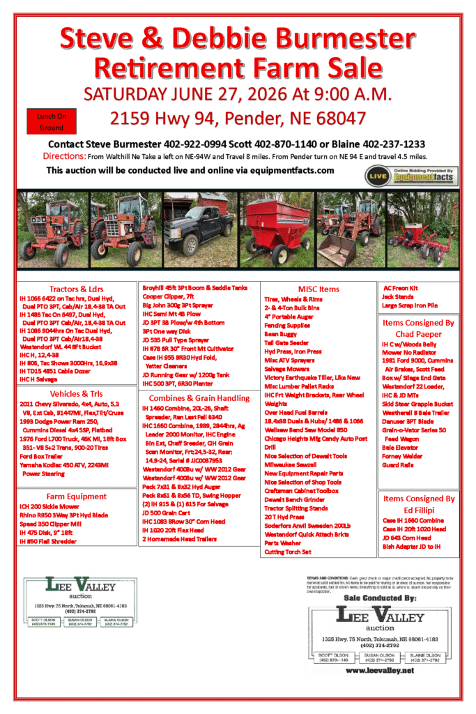 burmeister sale pender ne auction june 27 lee valley